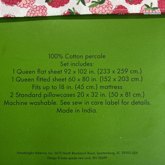 Kate Spade Queen Sheet Set Pink Red Raspberry Cotton Percale Sweet Valentine - Picture 5 of 6